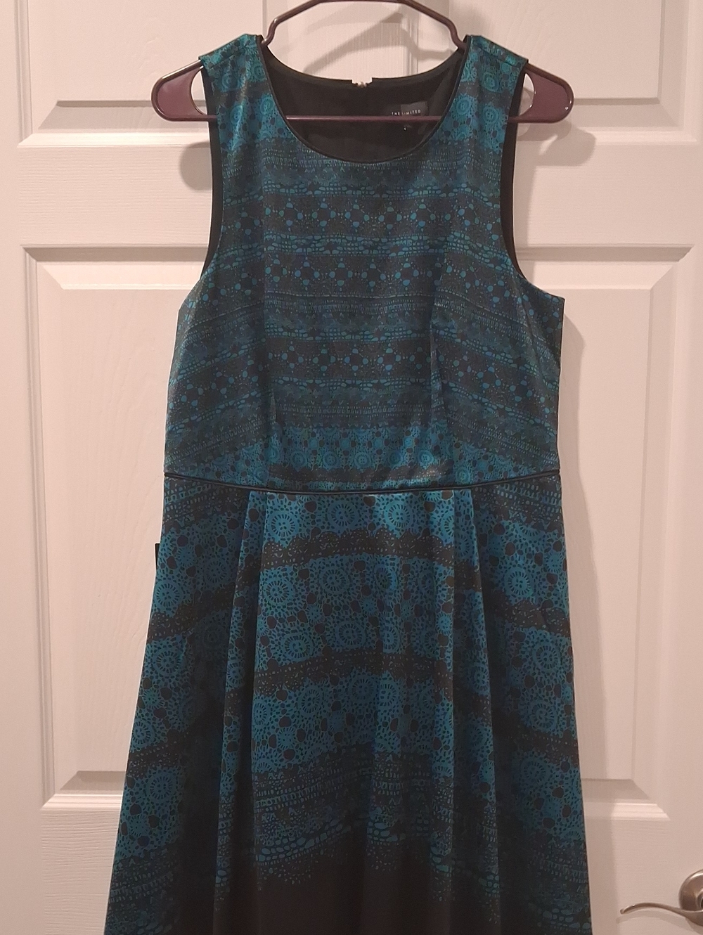 The Limited Teal and Black Sleeveless Fit & Flare Dress